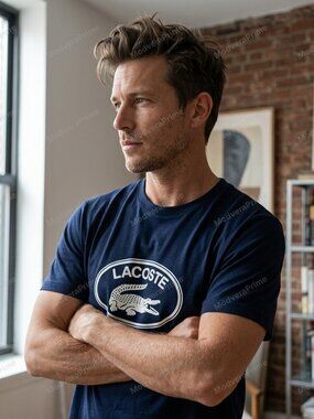 Lacoste Relaxed Fit Navy Blue Organic 100% Cotton T-Shirt Premium Made in Peru